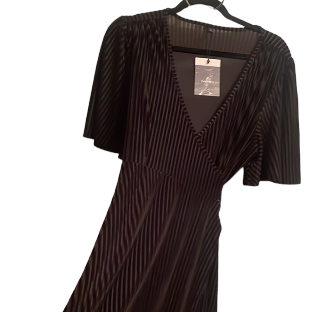 Wrap style black velvet striped maxi dress